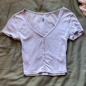 PacSun ME to WE Essentials Cropped Ribbed Knit Top/Tee | Pale Lavender | Size M